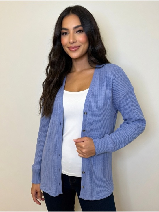 Abercrombie & Fitch Tops - Abercrombie & Fitch Light Blue Waffle-Knit Button Cardigan